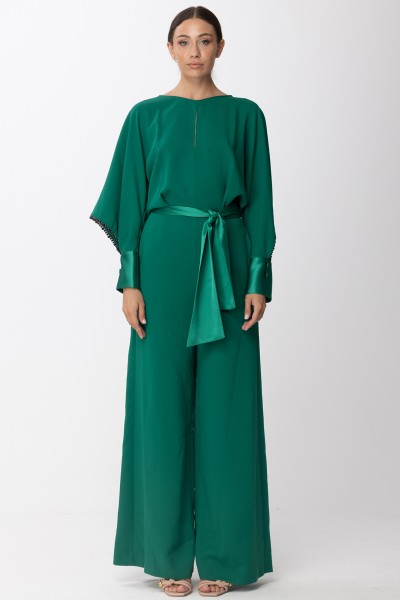 Simona Corsellini  Long jumpsuit with satin details A22CPTU003 Leaf Green