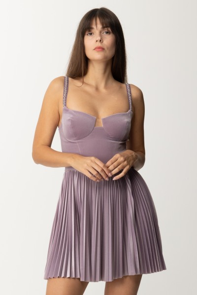 Elisabetta Franchi  Aksamitna sukienka mini z plisowaną spódnicą AB50537E2 CANDY VIOLET