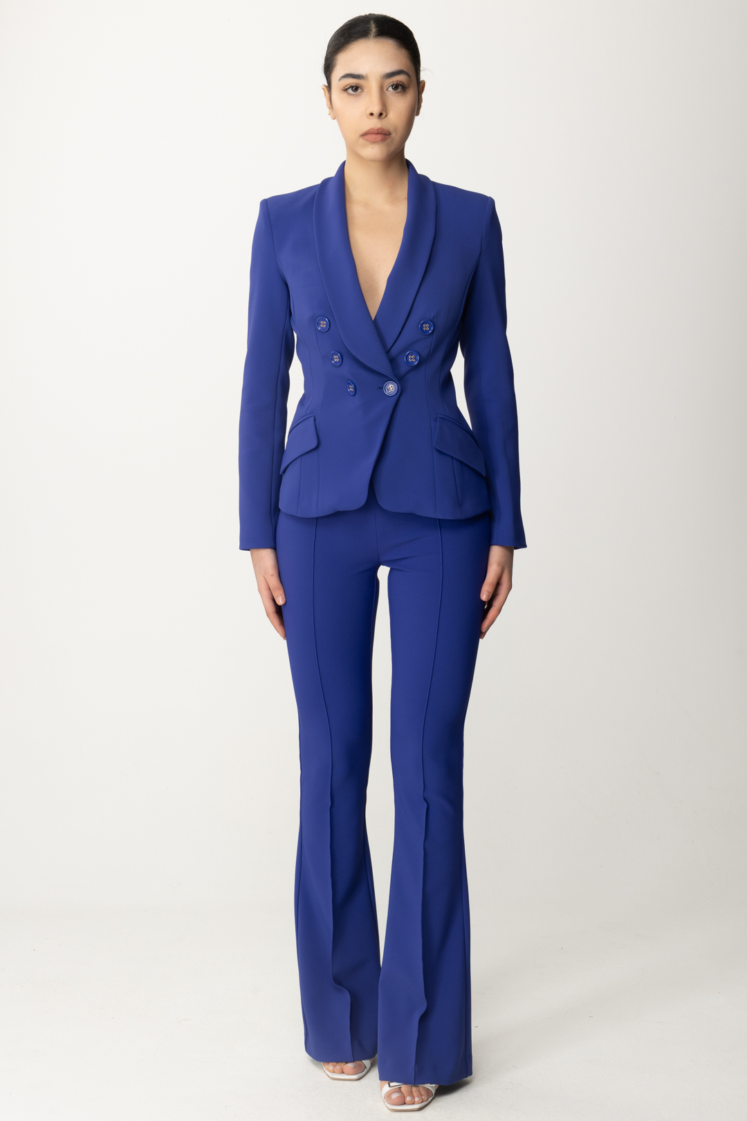 Preview: Elisabetta Franchi Flare trousers with C charms BLUE INDACO