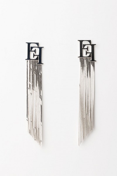 Elisabetta Franchi  Logo Earrings with Gourmette Fringes OR29M41E2 SILVER
