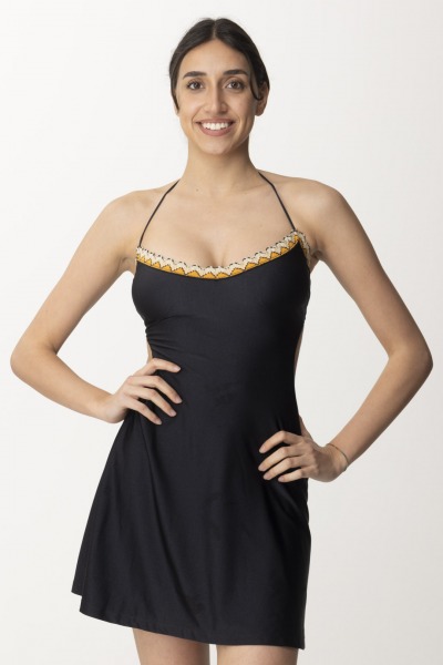 Me Fui  Mini Dress in Lycra with Lace MF24-0636BK BLACK