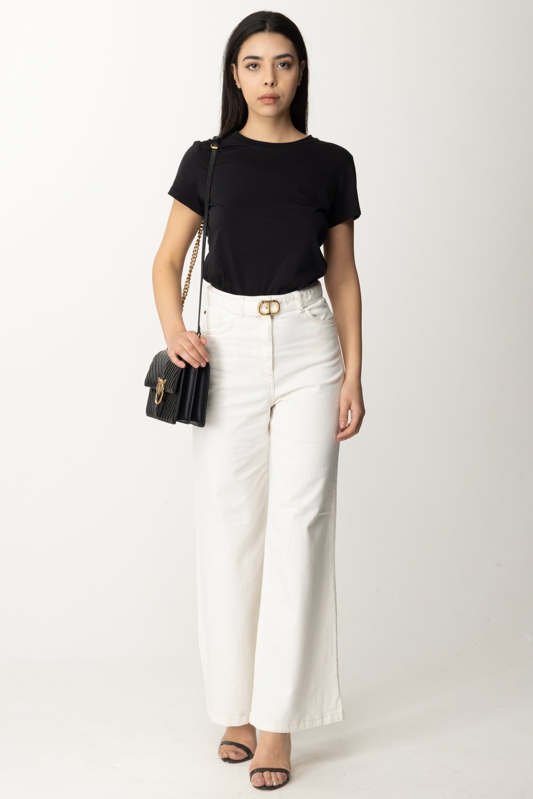Preview: Twin-Set Wide leg jeans with Oval T belt DENIM BIANCO
