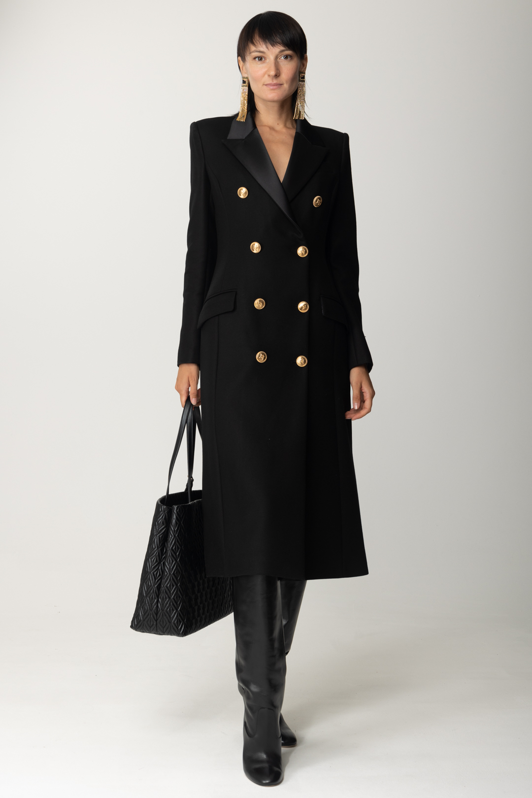 Preview: Elisabetta Franchi Tuxedo-cut coat Nero