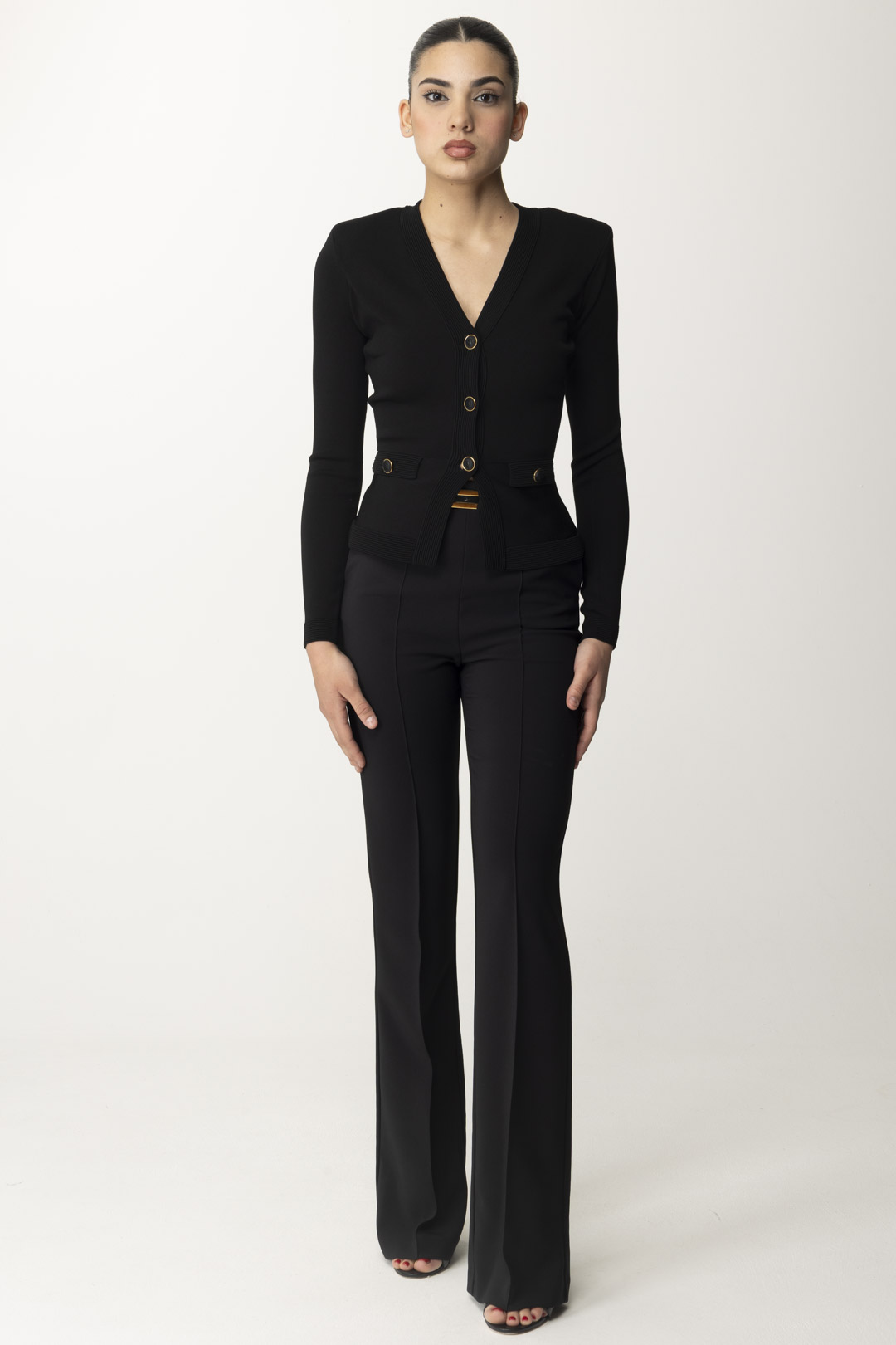 Preview: Elisabetta Franchi Cardigan with peplum and tube finishes Nero