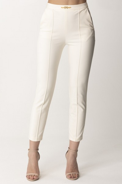 Elisabetta Franchi  Trousers with piping and logo at waist PA03041E2 BURRO