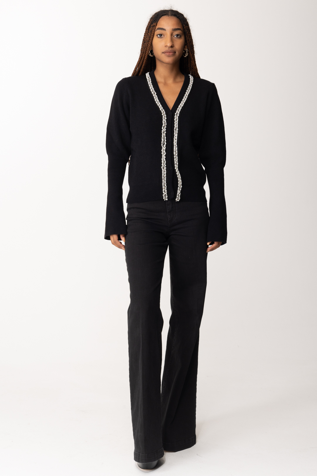 Preview: Gaelle Paris Short cardigan with rhinestones and pearls Nero