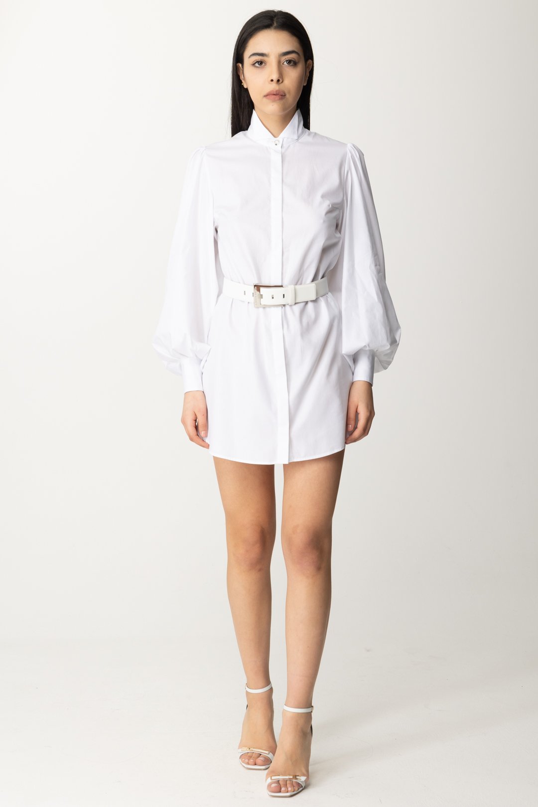 Preview: Elisabetta Franchi Shirt-style mini dress with belt Bianco