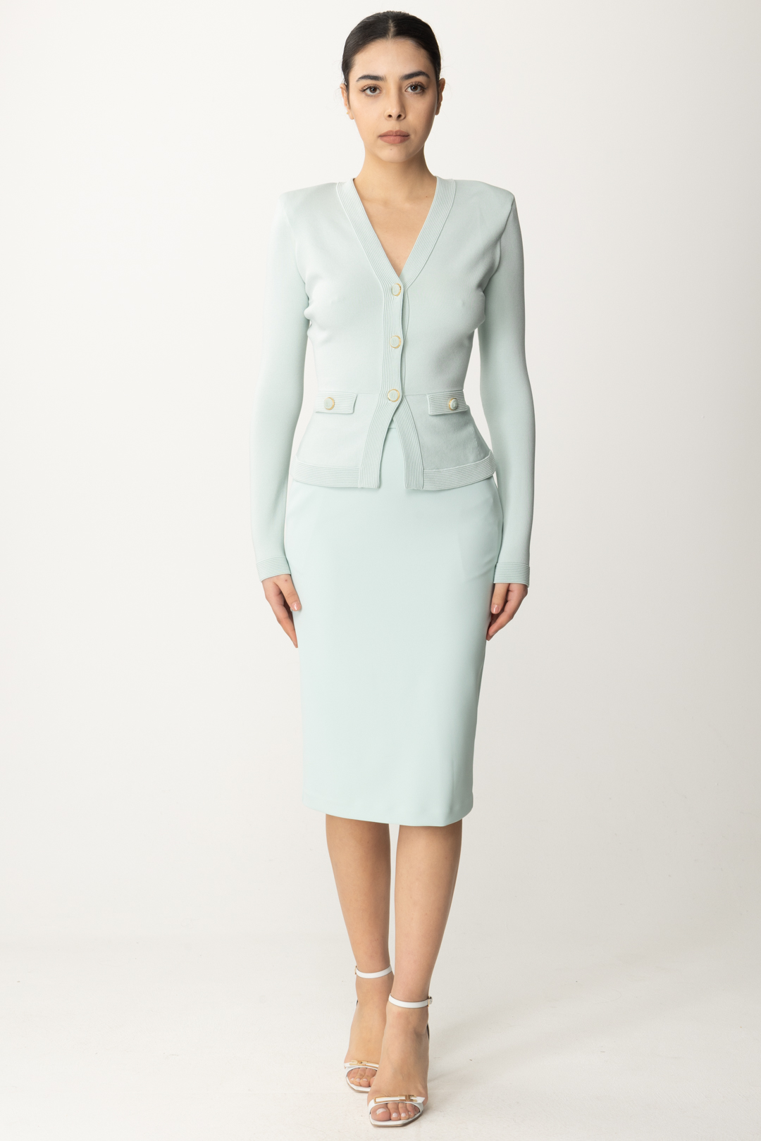 Preview: Elisabetta Franchi Cardigan with peplum and tube finishes ACQUA