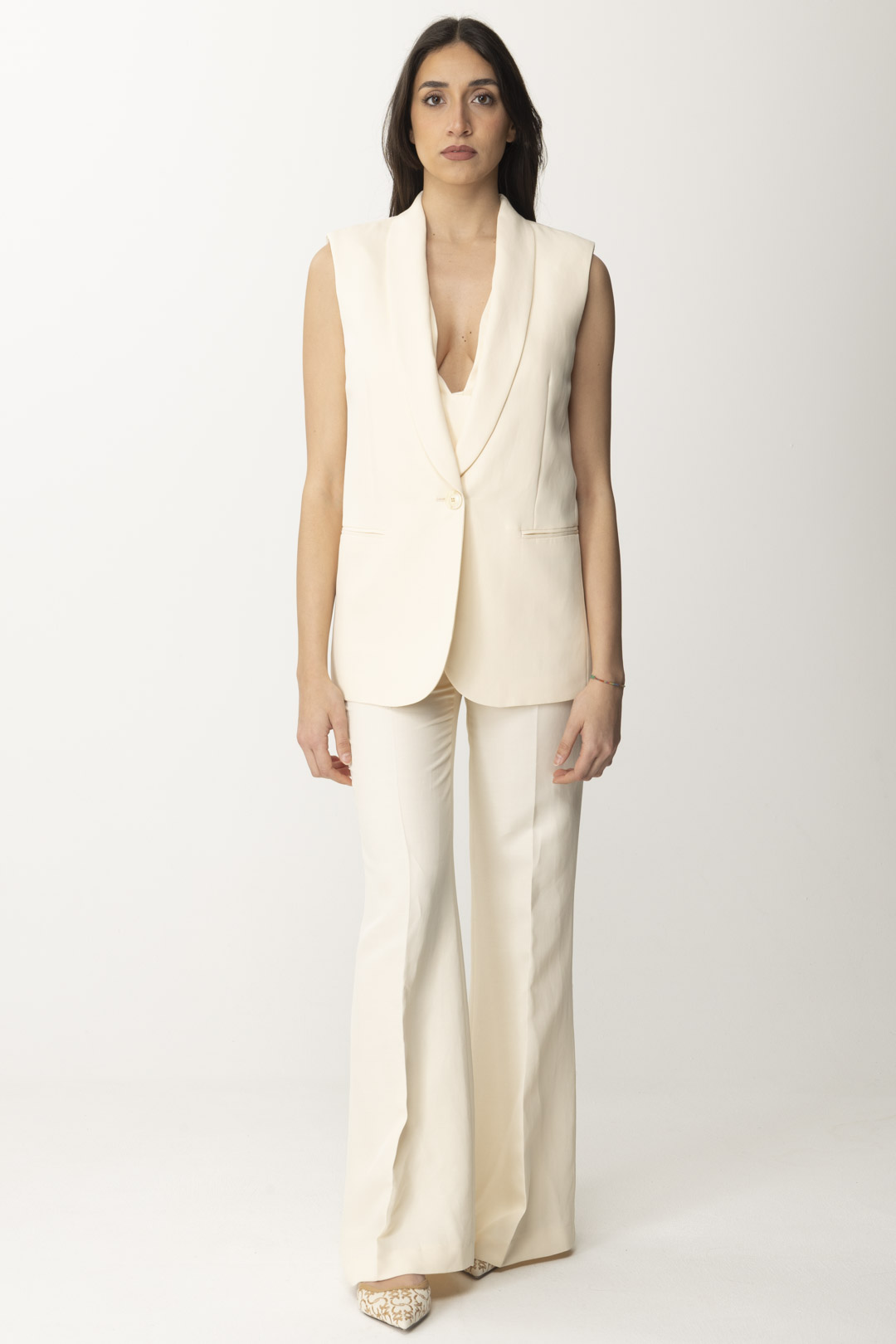 Preview: Twin-Set Linen and Viscose tuxedo Vest PARCHMENT
