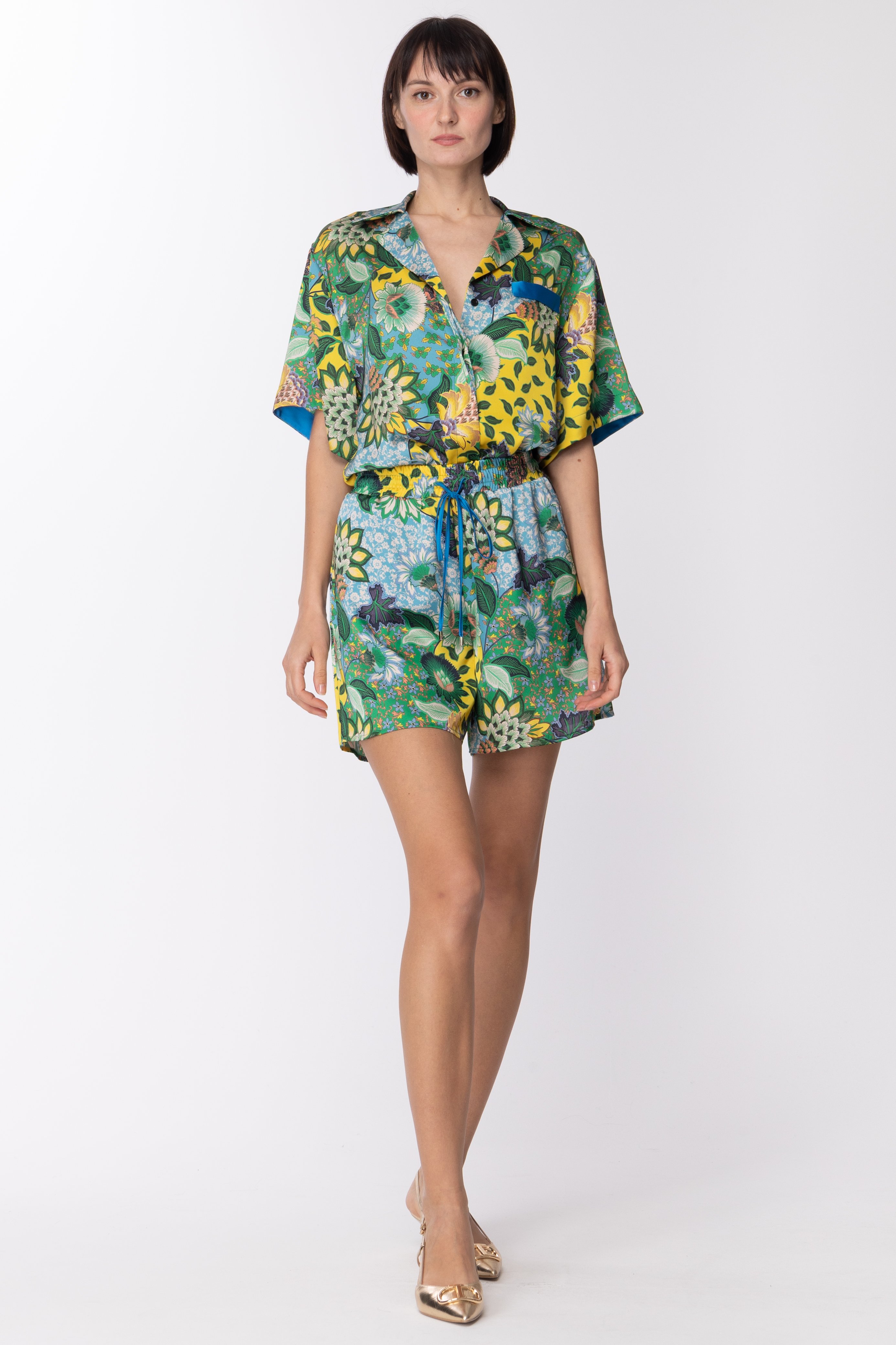 Preview: Simona Corsellini Shirt with floral print BRIGHT GREEN