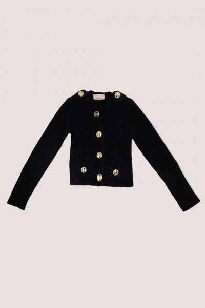 ELISABETTA FRANCHI BAMBINA  Chenille cardigan with logoed buttons EFMA119CFL004N000 NERO