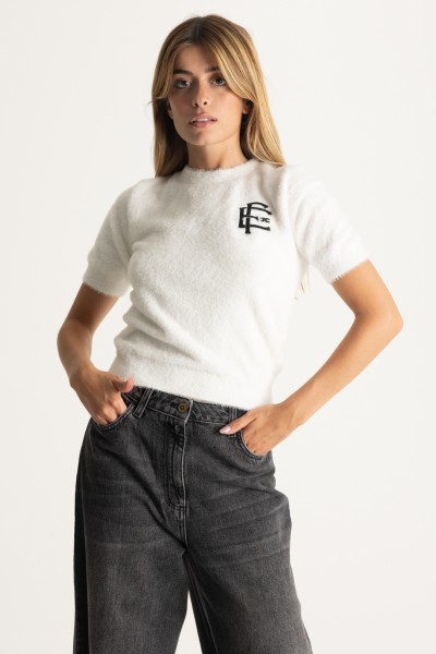 Elisabetta Franchi  Dzianinowy T-shirt z efektem pluszu MK34M37E2 BURRO/NERO