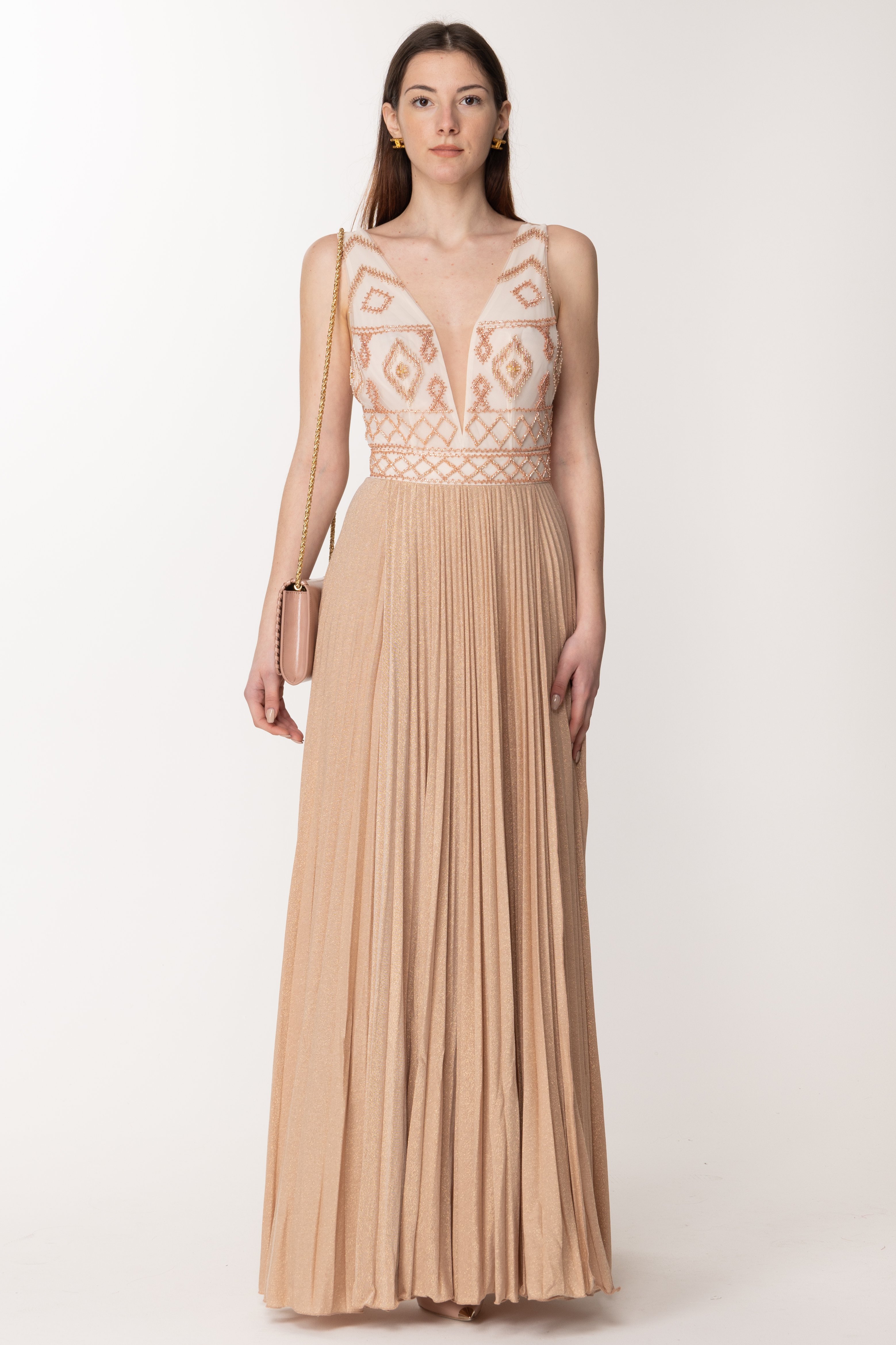 Preview: Elisabetta Franchi Red Carpet dress with embroidered bodice Burro/Carne