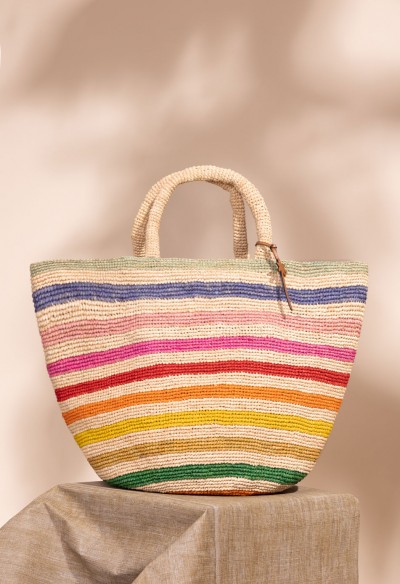 Manebi  Large multi-coloured striped raffia handbag V20ADBAG0000U Rainbow