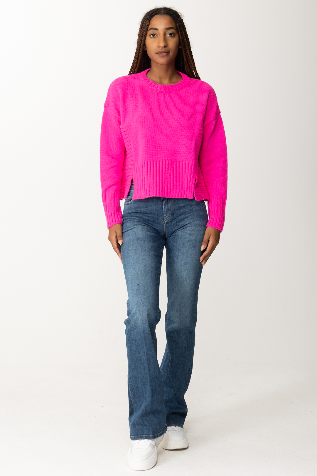 Preview: Pinko Wool and Cashmere Sweater with Slits FULMINE ROSA