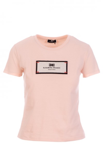 Elisabetta Franchi  T-shirt con ricamo toppa logo MA00526E2 ROSA BABY