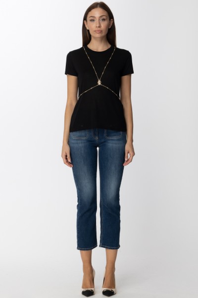 Elisabetta Franchi  T-shirt con applicazione catena e perline MA01226E2 Nero