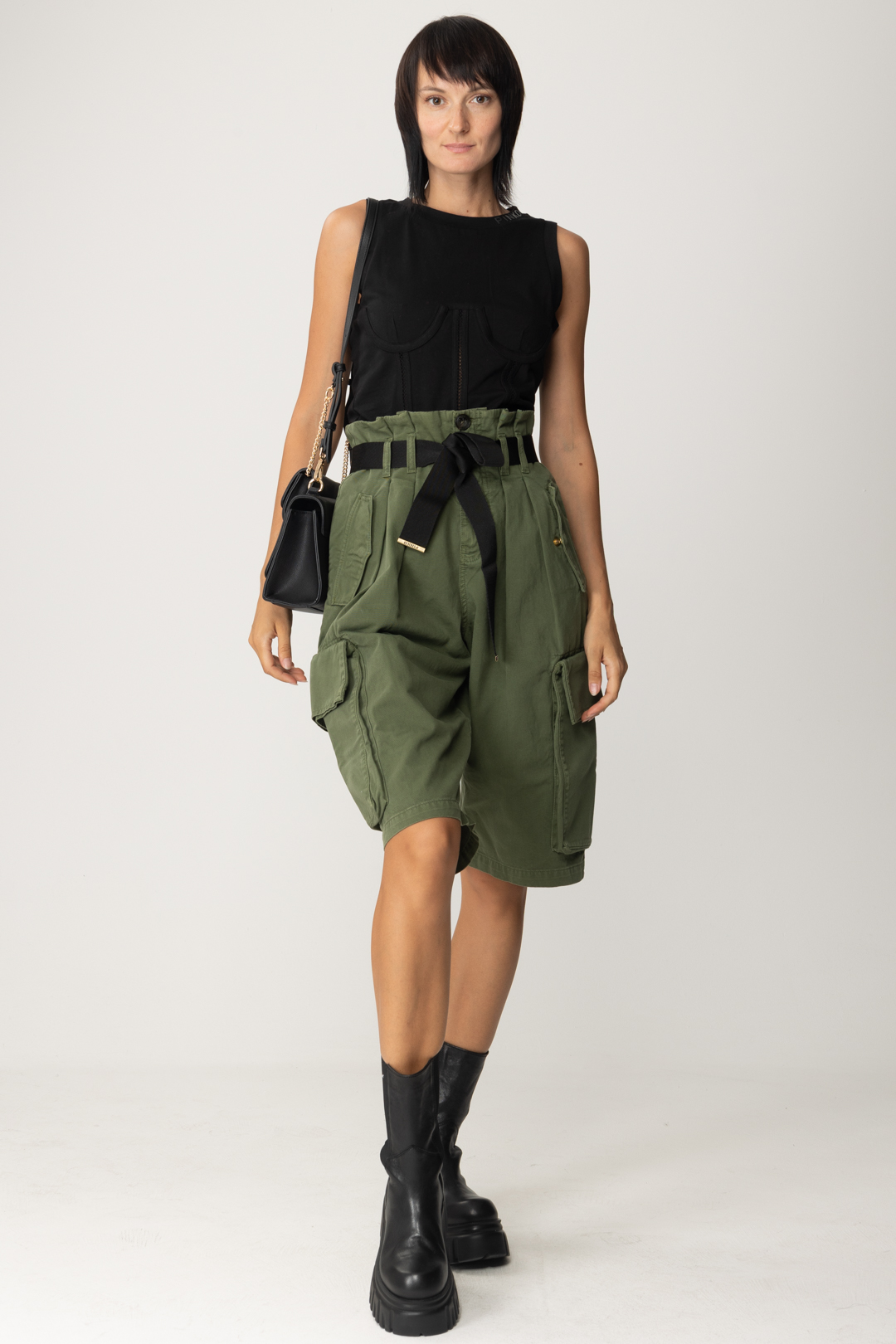 Preview: Pinko Cargo shorts with belt VERDE CIPRESSO