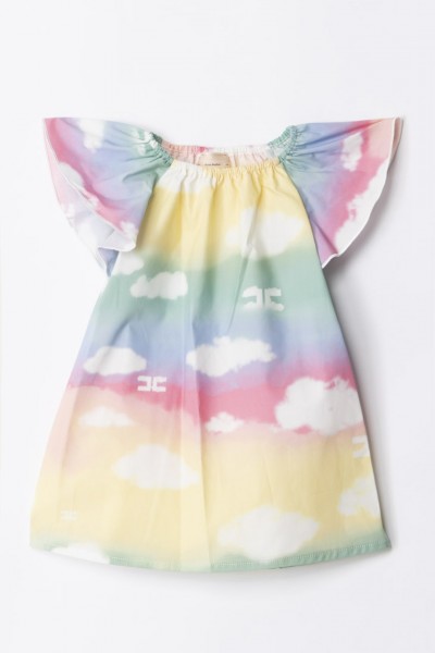 ELISABETTA FRANCHI BAMBINA  Popeline-Kleid mit mehrfarbigem Wolkendruck ENAB0450CAE02.D999 MULTICOLOR