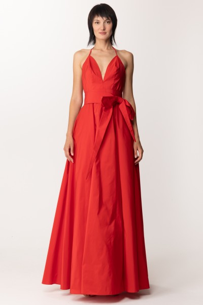 Fabiana Ferri  Elegant taffeta long dress with plunging neckline 30644 Rosso