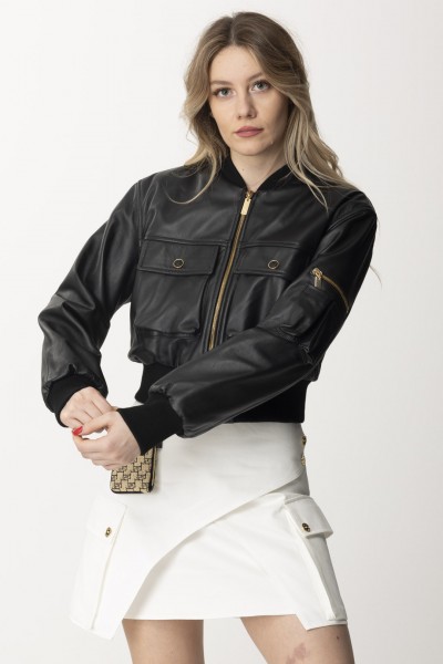 Elisabetta Franchi  Short Leather Jacket GD35Z42E2 NERO