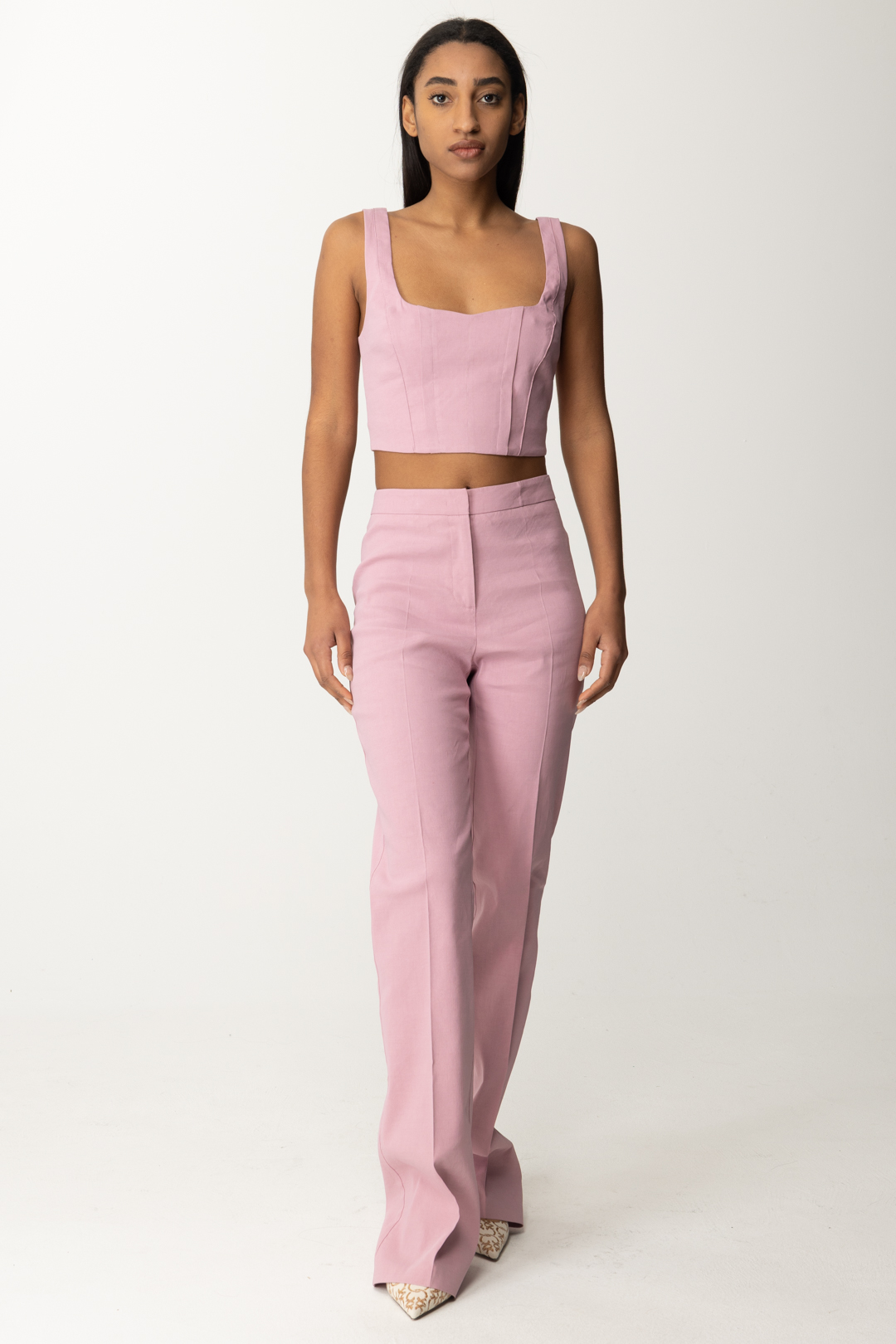 Preview: Pinko Flare linen blend trousers FUMO ORCHIDEA