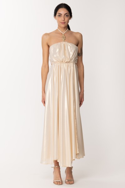 Simona Corsellini  Long dress with lace-up neckline P23CPAB005 LIGHT GOLD