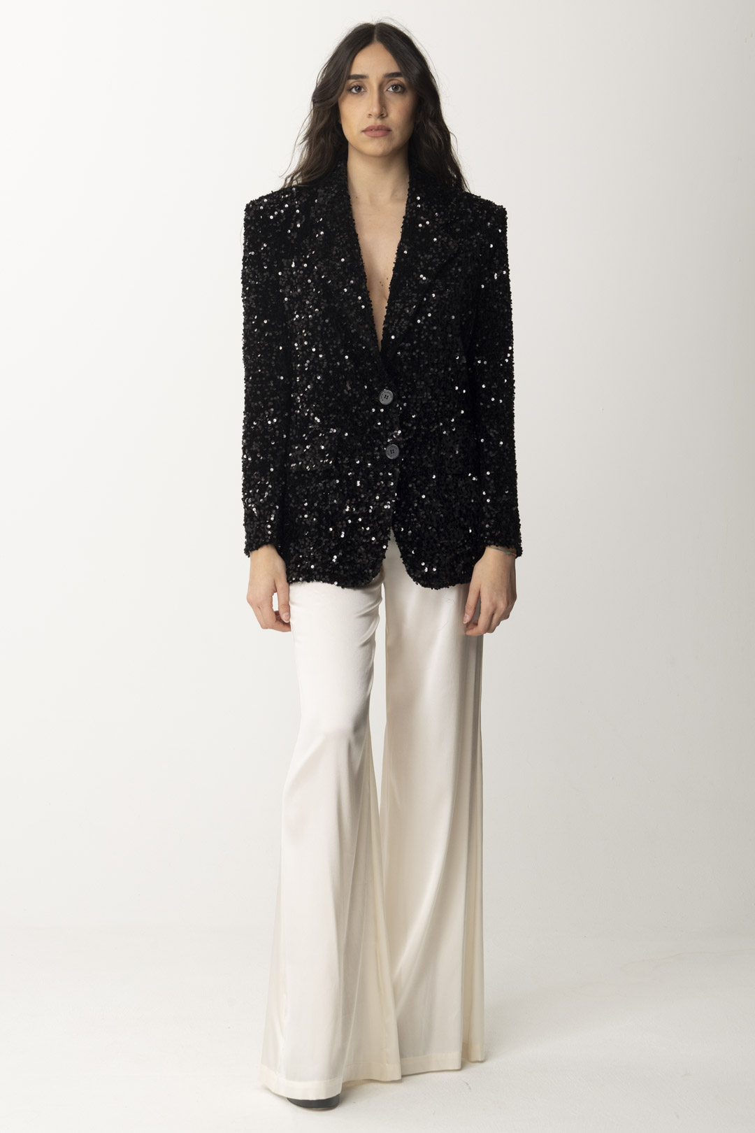 Preview: Elisabetta Franchi Single-Breasted Full Sequin Jacket Nero