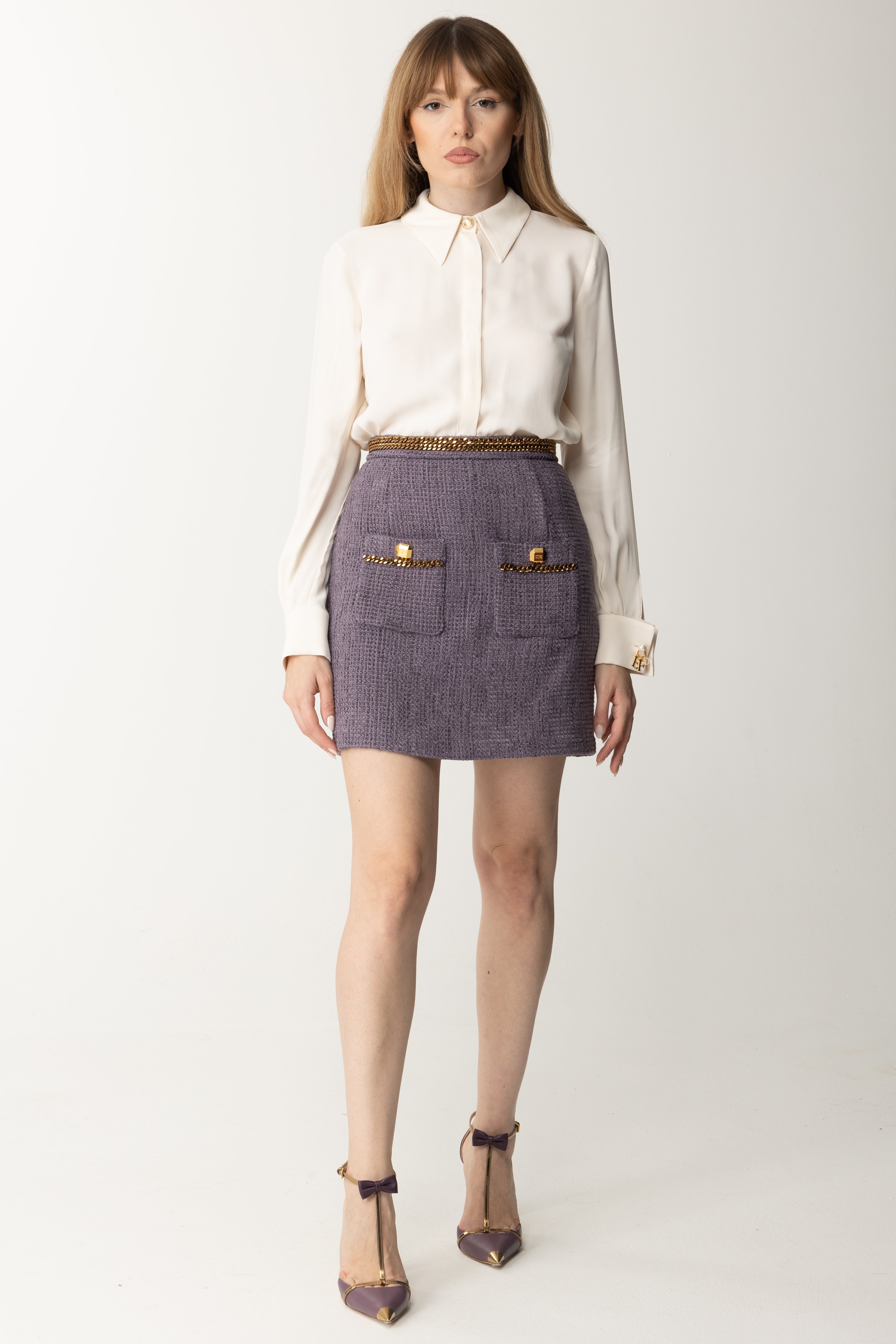 Aperçu: Elisabetta Franchi Mini-jupe en tweed avec chaîne CANDY VIOLET