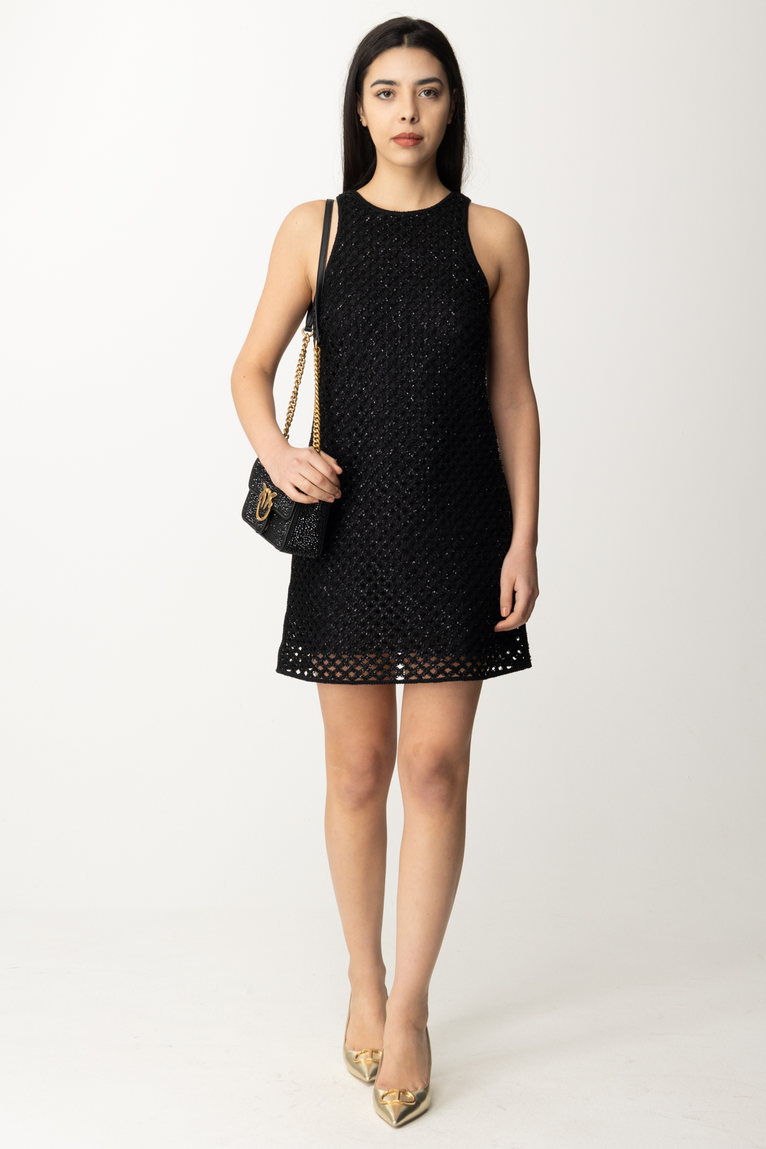 Preview: Twin-Set Embroidered mesh mini dress Nero