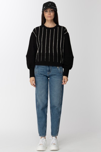 Twin-Set  Short sweatshirt with rhinestones 222AP2590 NERO