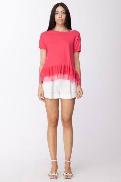 Twin-Set  Knitted t-shirt with lace flounce 211TT3194 ROSA NEON