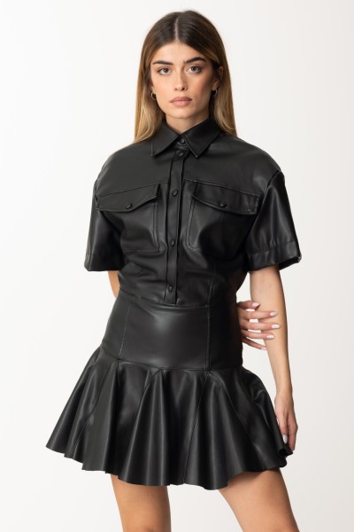Marco Bologna  Faux leather shirt-style mini dress MWA23043VE BLACK