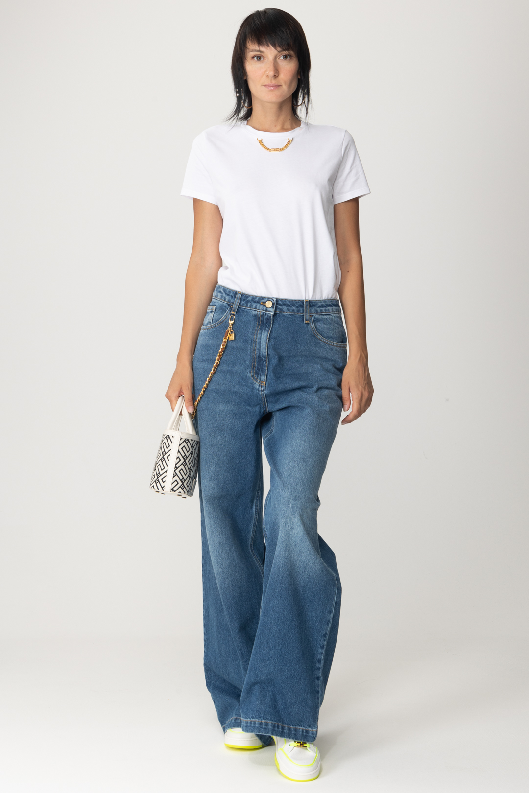Preview: Elisabetta Franchi T-shirt with chain Gesso