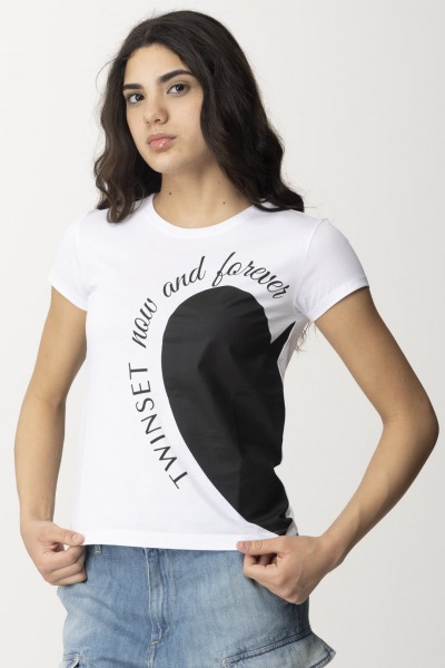 Twin-Set  T-Shirt mit Herz-Print 241TP2701 BIANCO OTTICO
