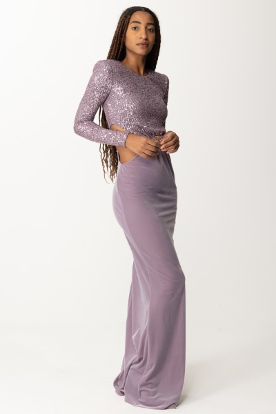 Elisabetta Franchi  Red Carpet Dress with Embroidered Top and Cut-Out AB51237E2 CANDY VIOLET