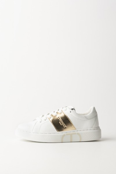 Twin-Set  Low sneakers with gold stripe 241TCP010 BIC.OTTICO/ORO