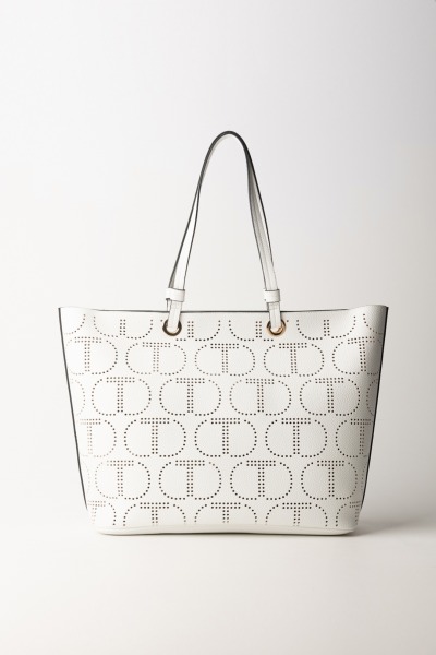 Twin-Set  Tote bag with perforated logo 241TD8030 BIANCO OTTICO