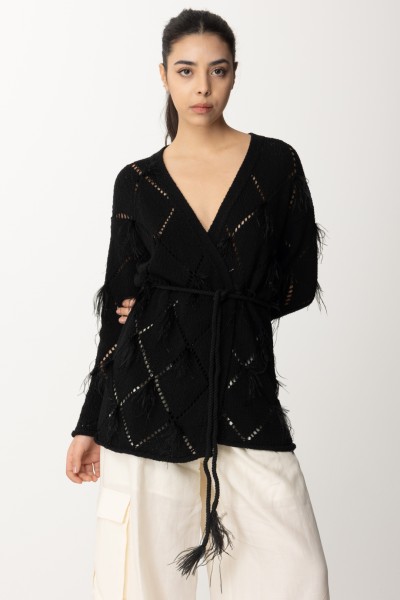 Twin-Set  Diamond-patterned cardigan with feathers 241TP3481 NERO