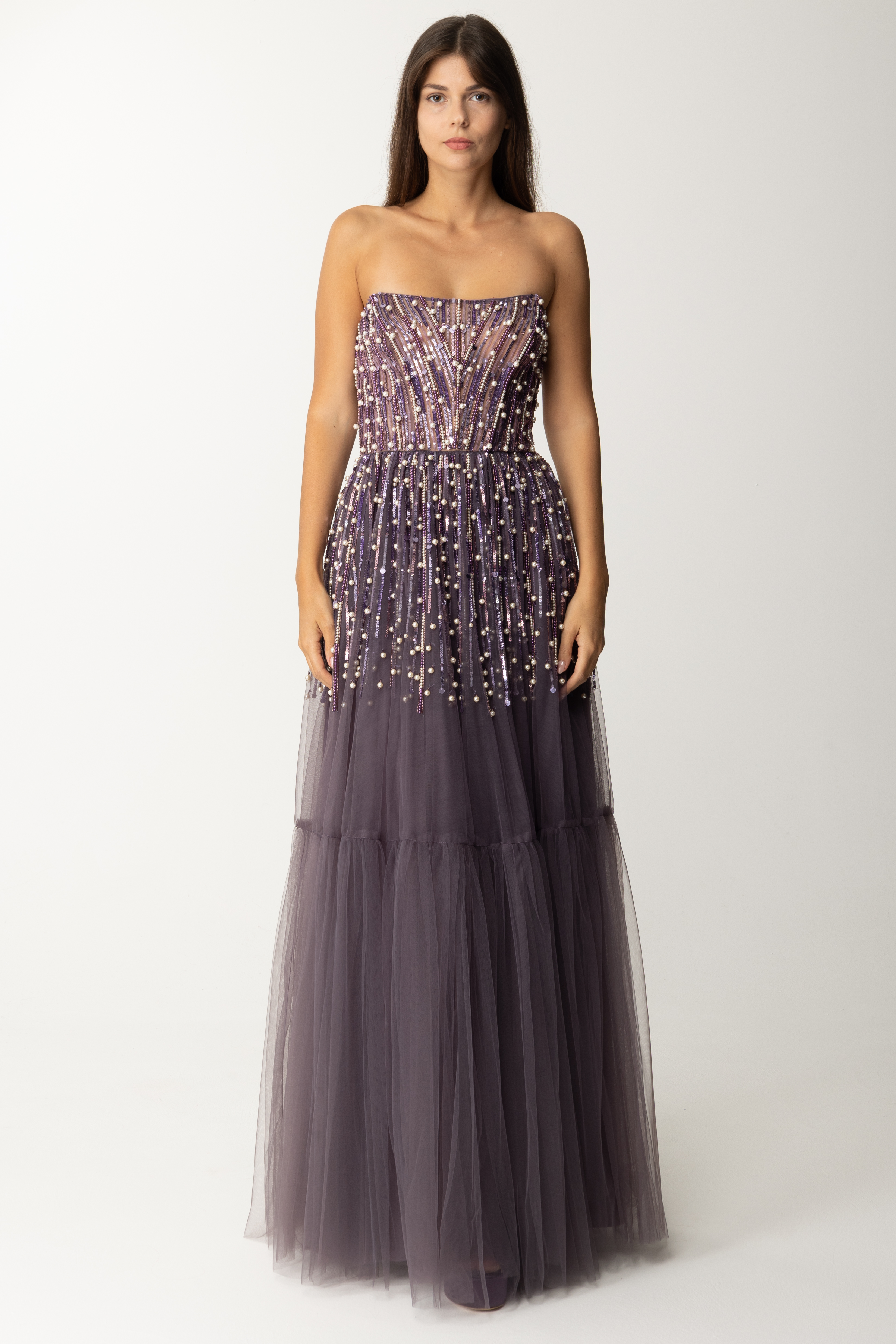 Preview: Elisabetta Franchi Red Carpet dress with sequin embroidery CANDY VIOLET