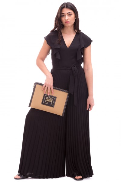 Twin-Set  Pleated long jumpsuit with ruffles 221TP2673 NERO