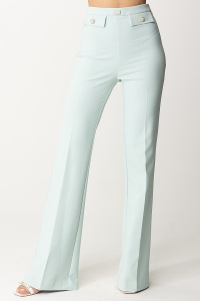 Elisabetta Franchi  Flared trousers with logoed flaps at the waist PA02941E2 ACQUA