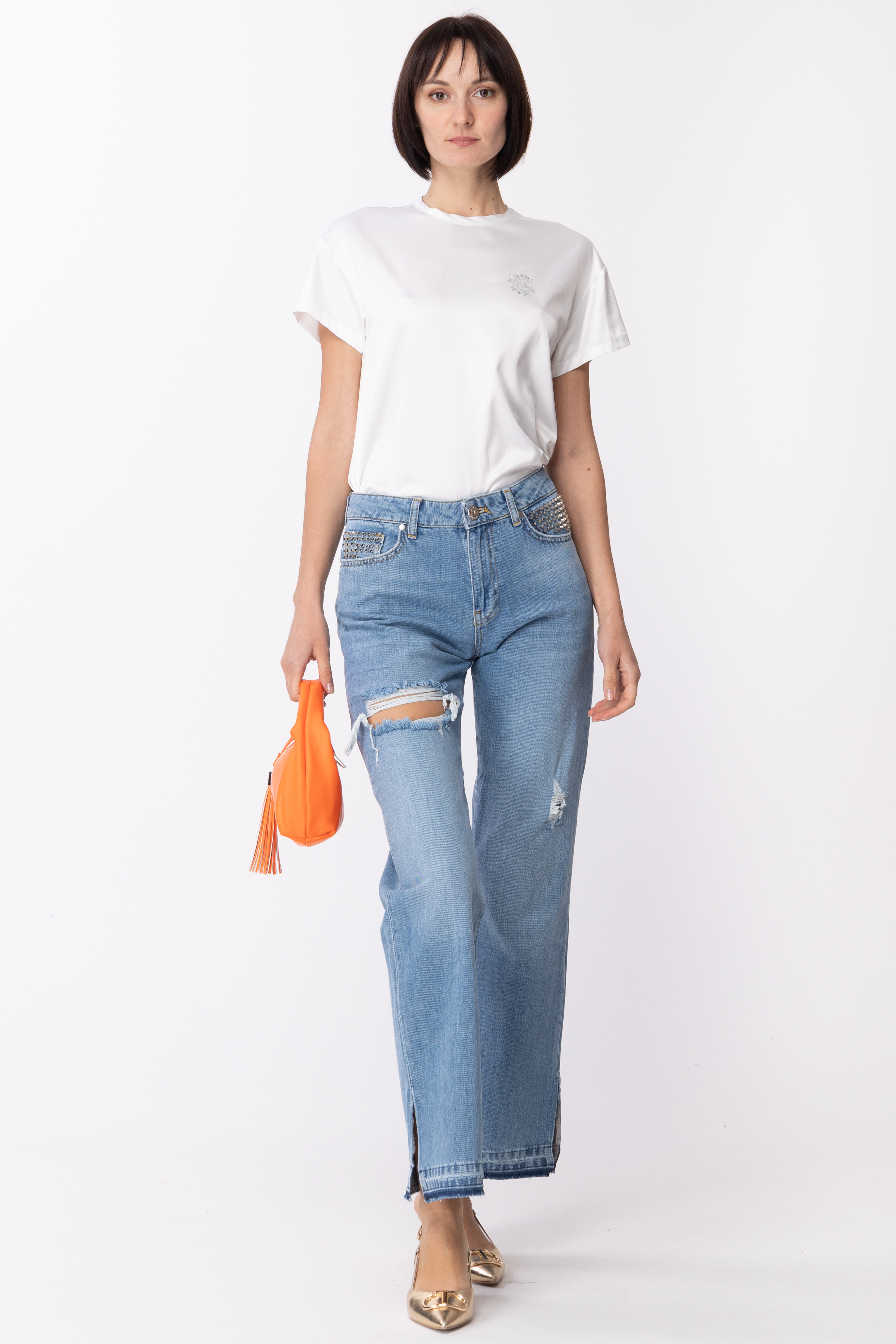 Preview: Gaelle Paris Low -waisted jeans with studs BLU CHIARO