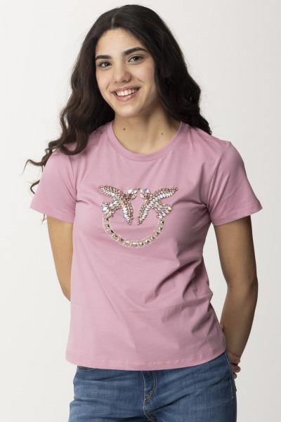 Pinko  Bawełniany T-shirt z haftowanym logo 100535 A1R7 N98