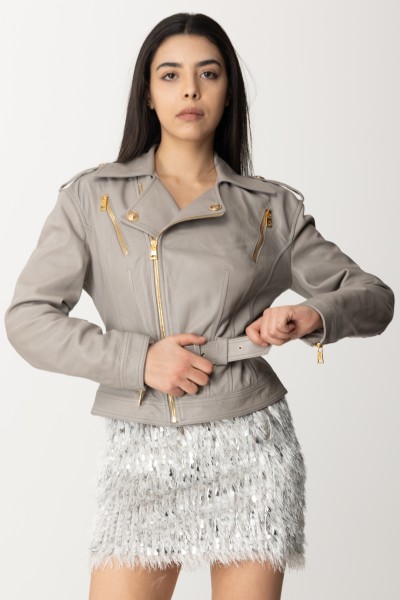 Elisabetta Franchi  Leather jacket with belt GD36Z42E2 PERLA