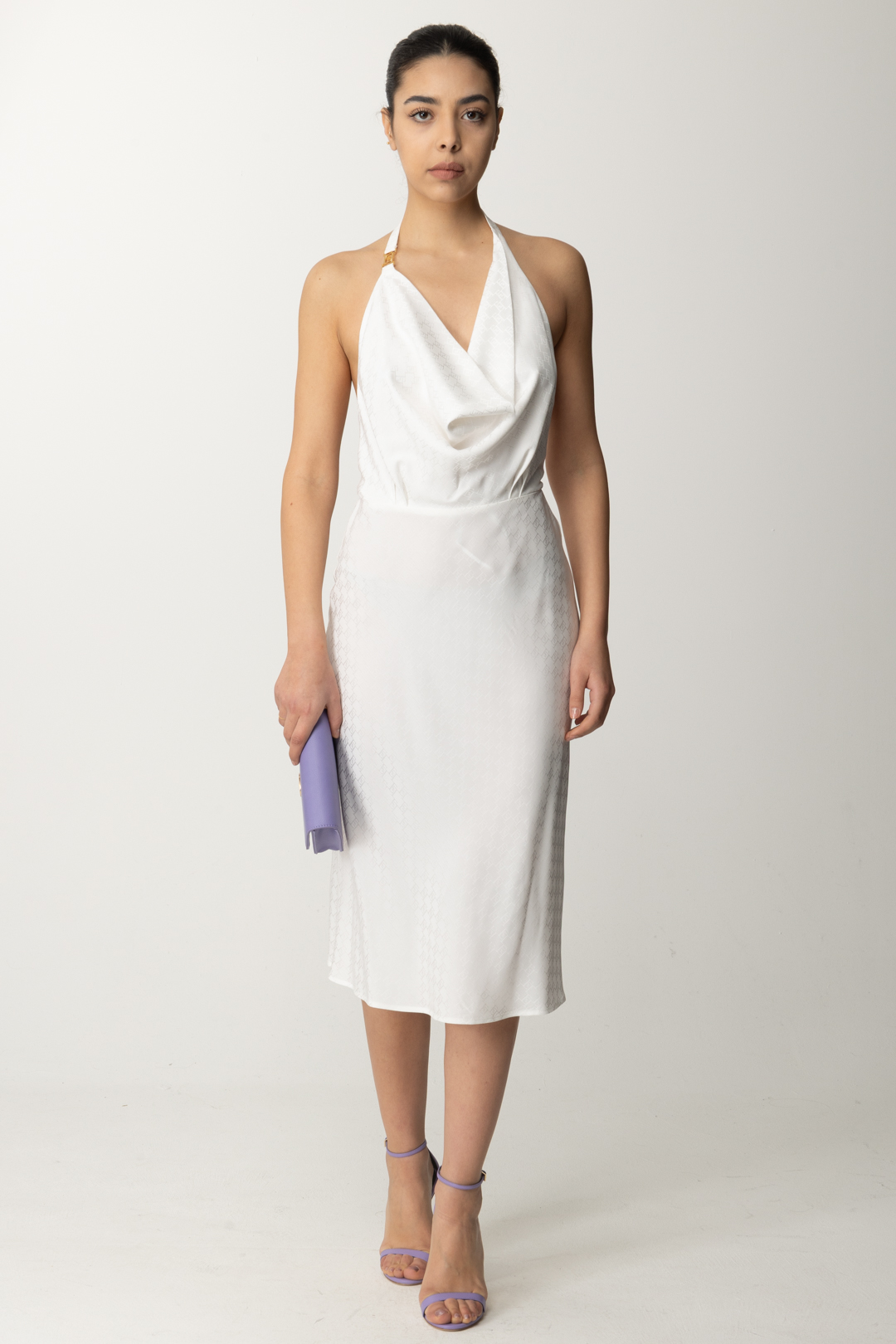 Preview: Elisabetta Franchi Logoed midi dress with drapes Avorio