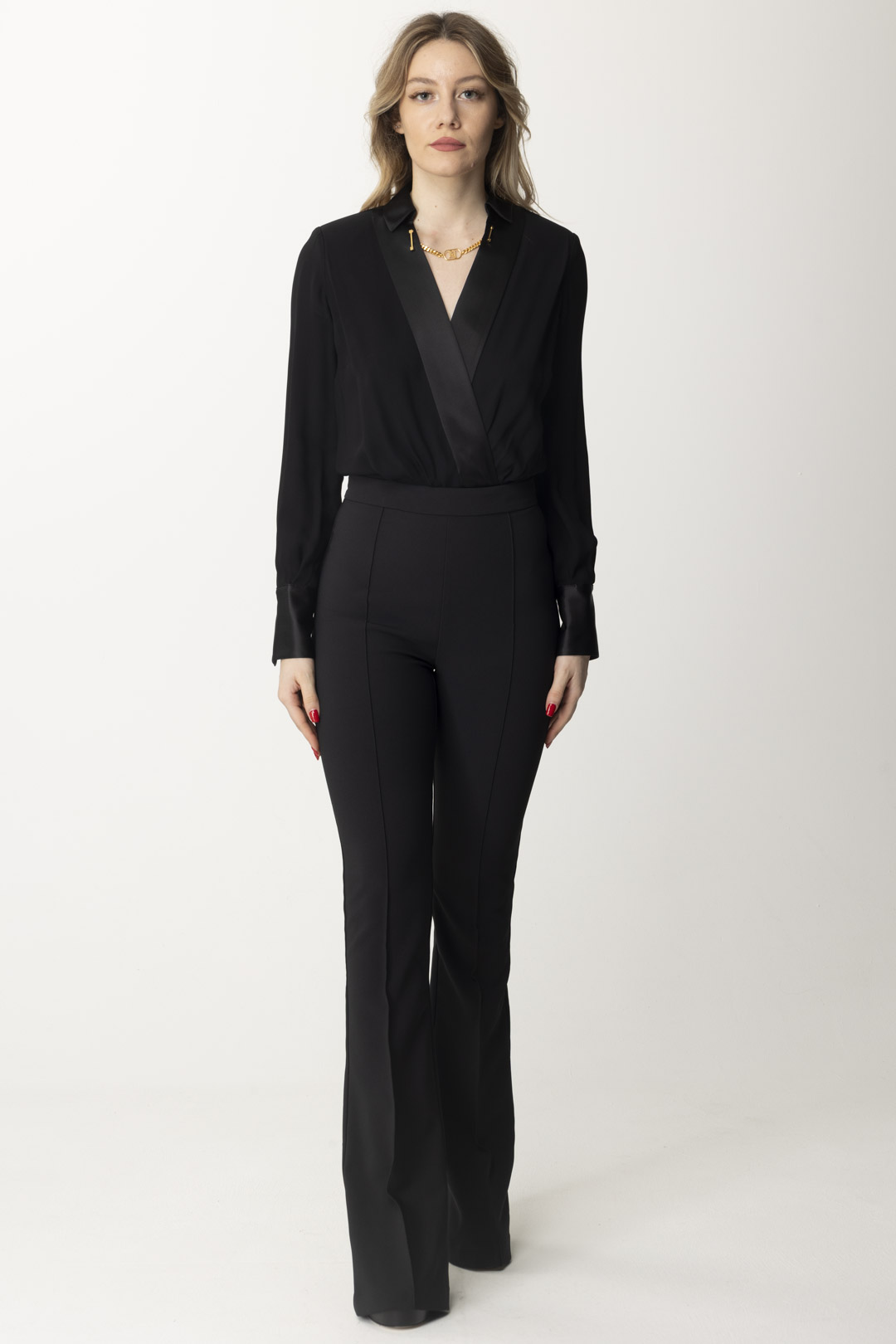Preview: Elisabetta Franchi Combined Jumpsuit with Collar Accessory Nero