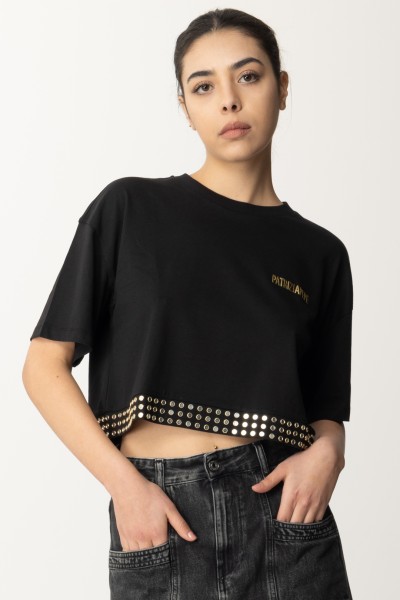 Patrizia Pepe  T-shirt Cropped con borchiette e logo 8M1608 J043 NERO