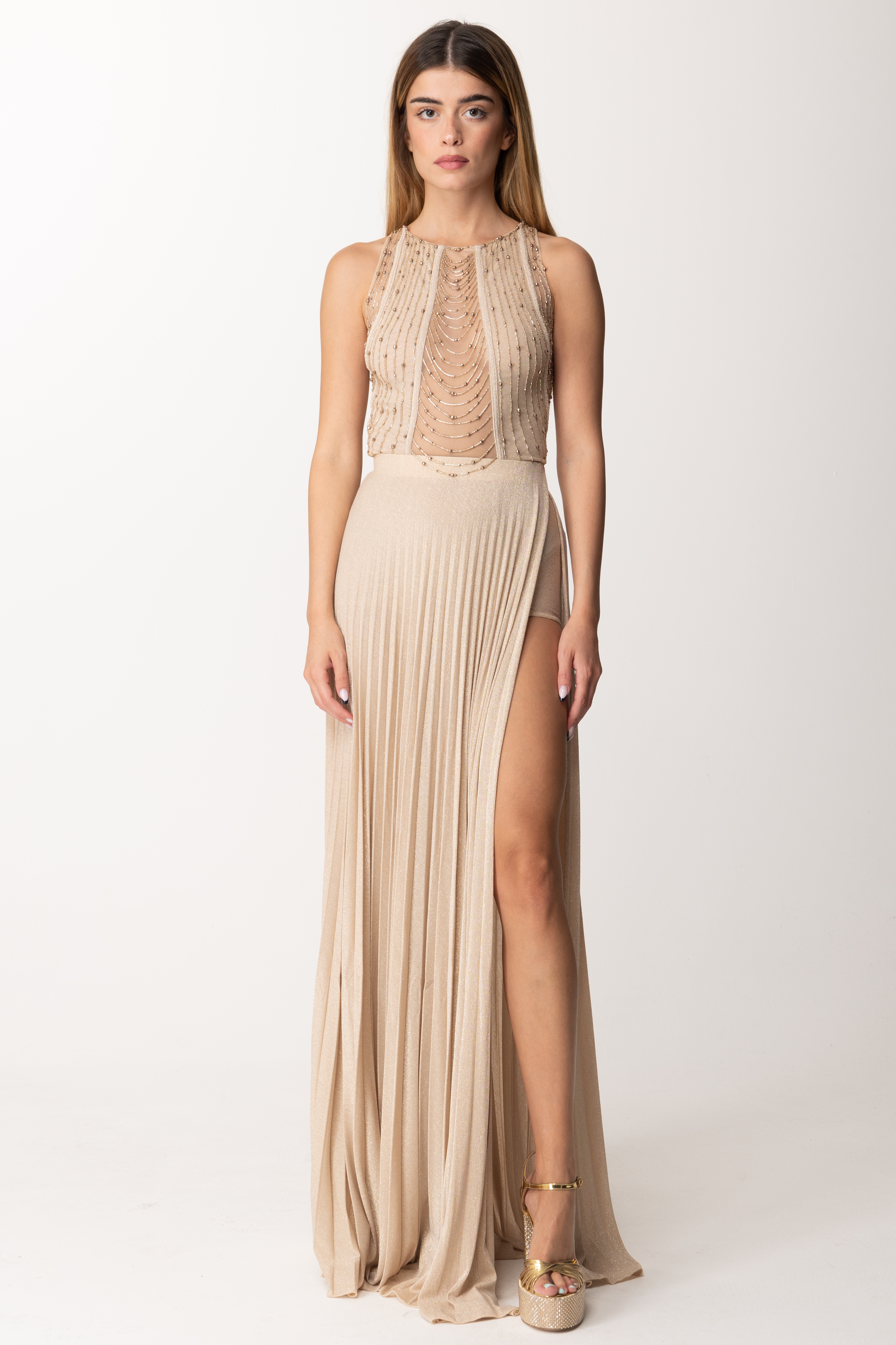 Preview: Elisabetta Franchi Red Carpet dress with pleated skirt Oro
