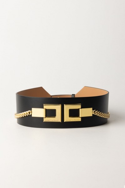 Elisabetta Franchi  High-Waisted Faux Leather Belt with Logo and Chain CT31S42E2 NERO
